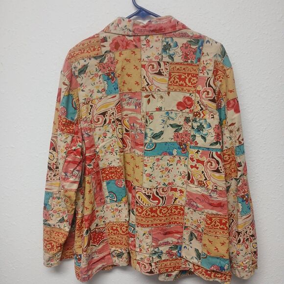 Fall Quilt Patchwork 2x Floral Button Front Shirt Jacket Coat Blazer C Banks - Picture 8 of 8